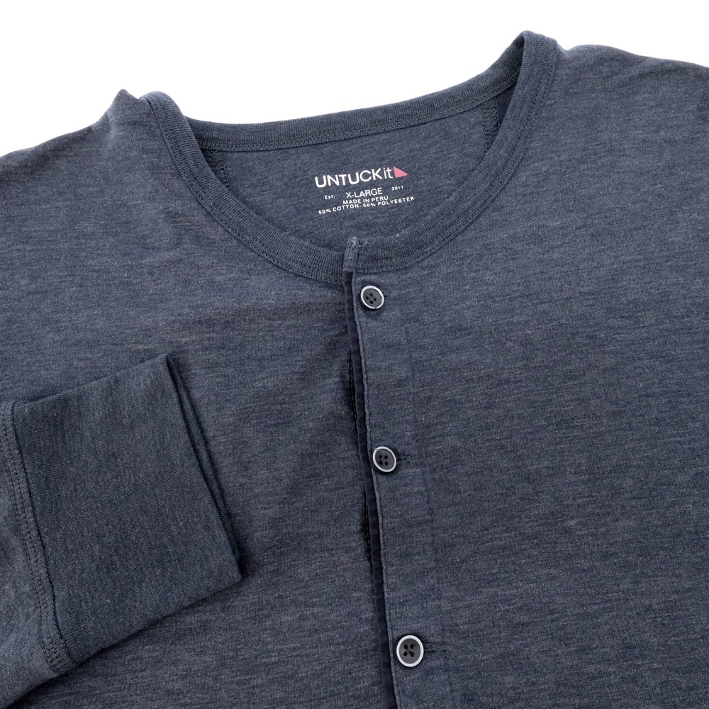 UNTUCKit Mens Henley Long Sleeve Shirt, Extra Large - Casual Button Up